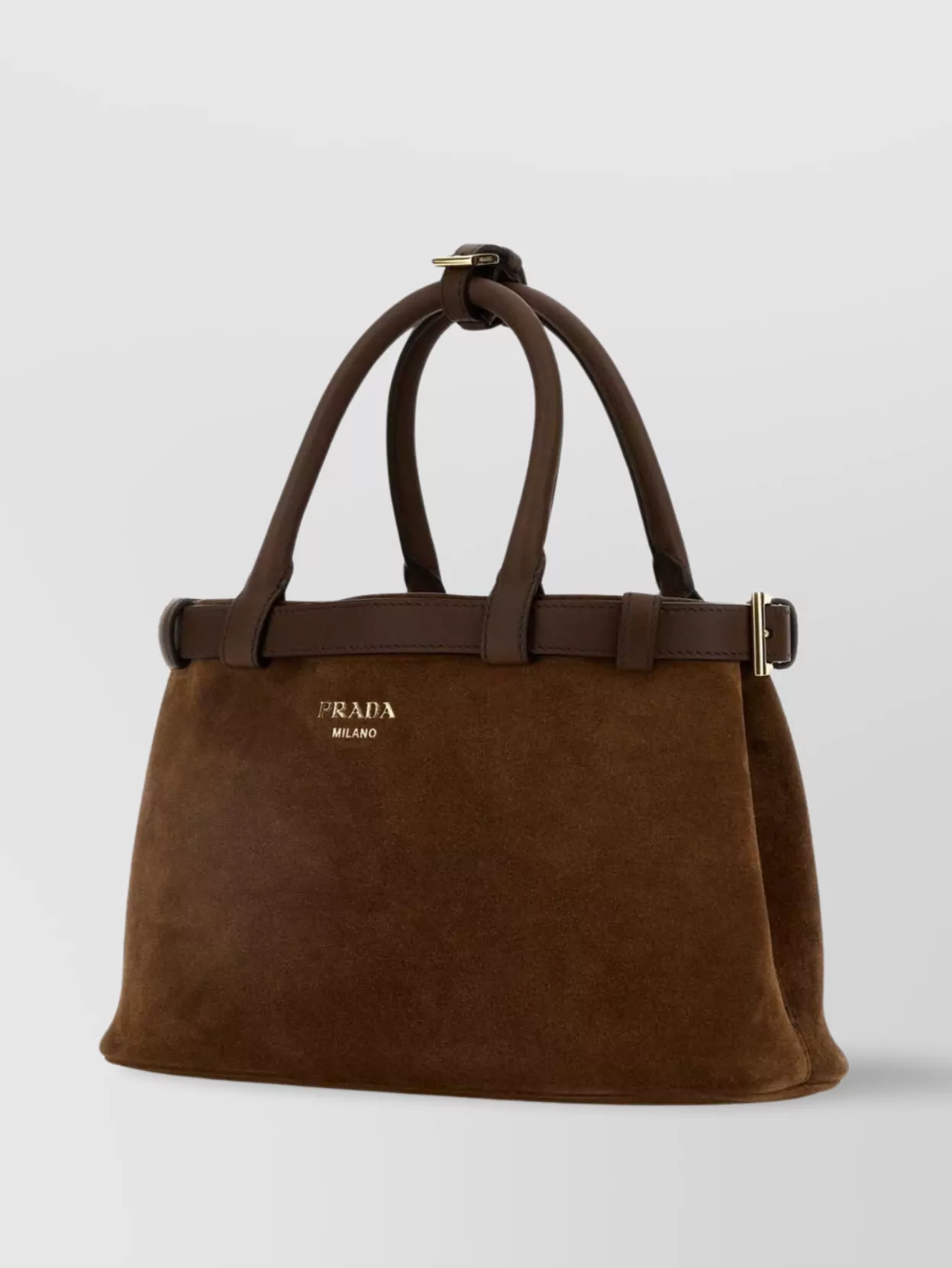 Prada Buckle Handbag Structured Shape Suede Finish