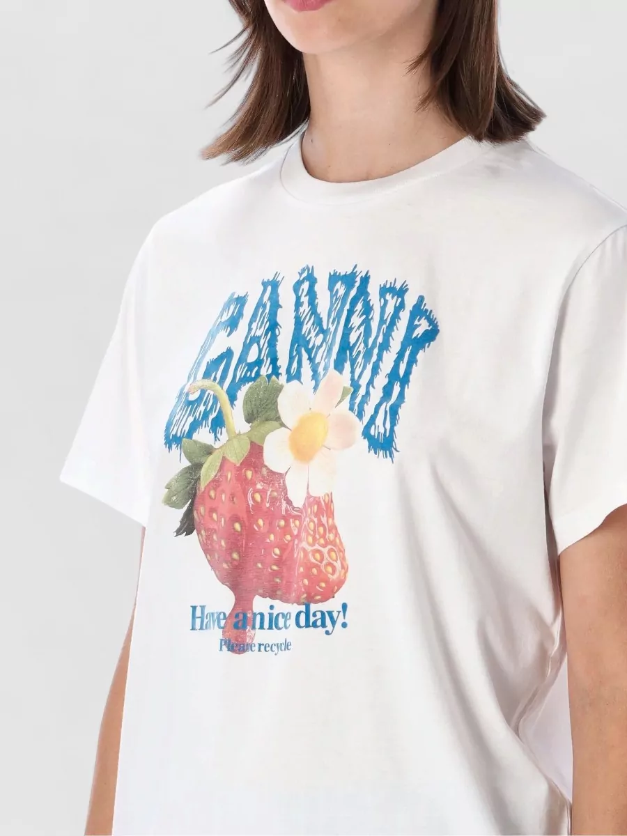 Ganni Organic Cotton Strawberry Print T-Shirt