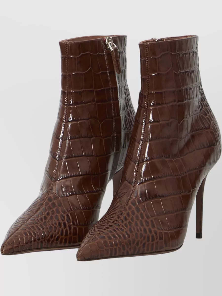 Paris Texas Calfskin Crocodile-Embossed Ankle Boots