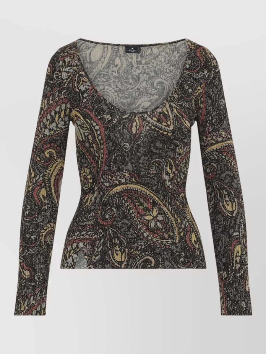 Etro ribbed scoop-neck long-sleeve top