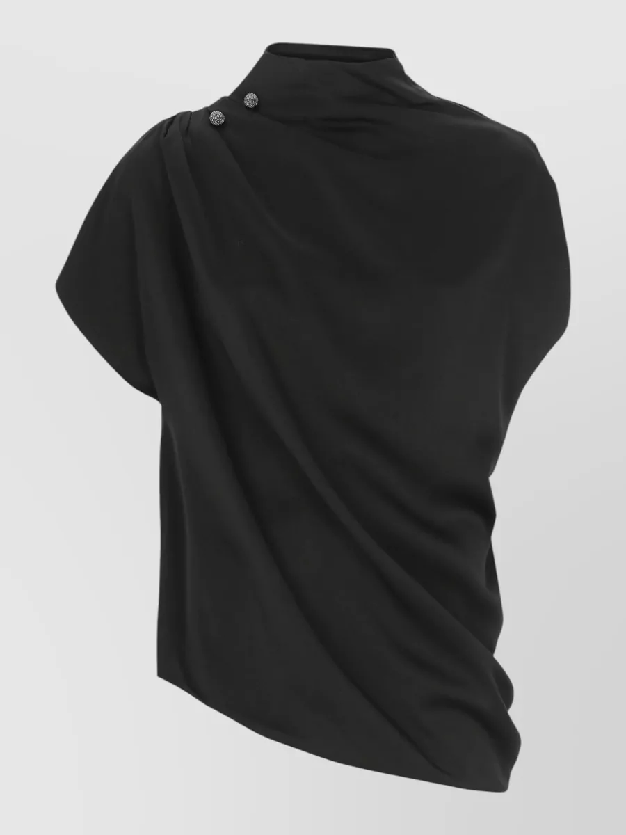 Fabiana Filippi Asymmetric Viscose Blouse Draped Jewel Shoulder