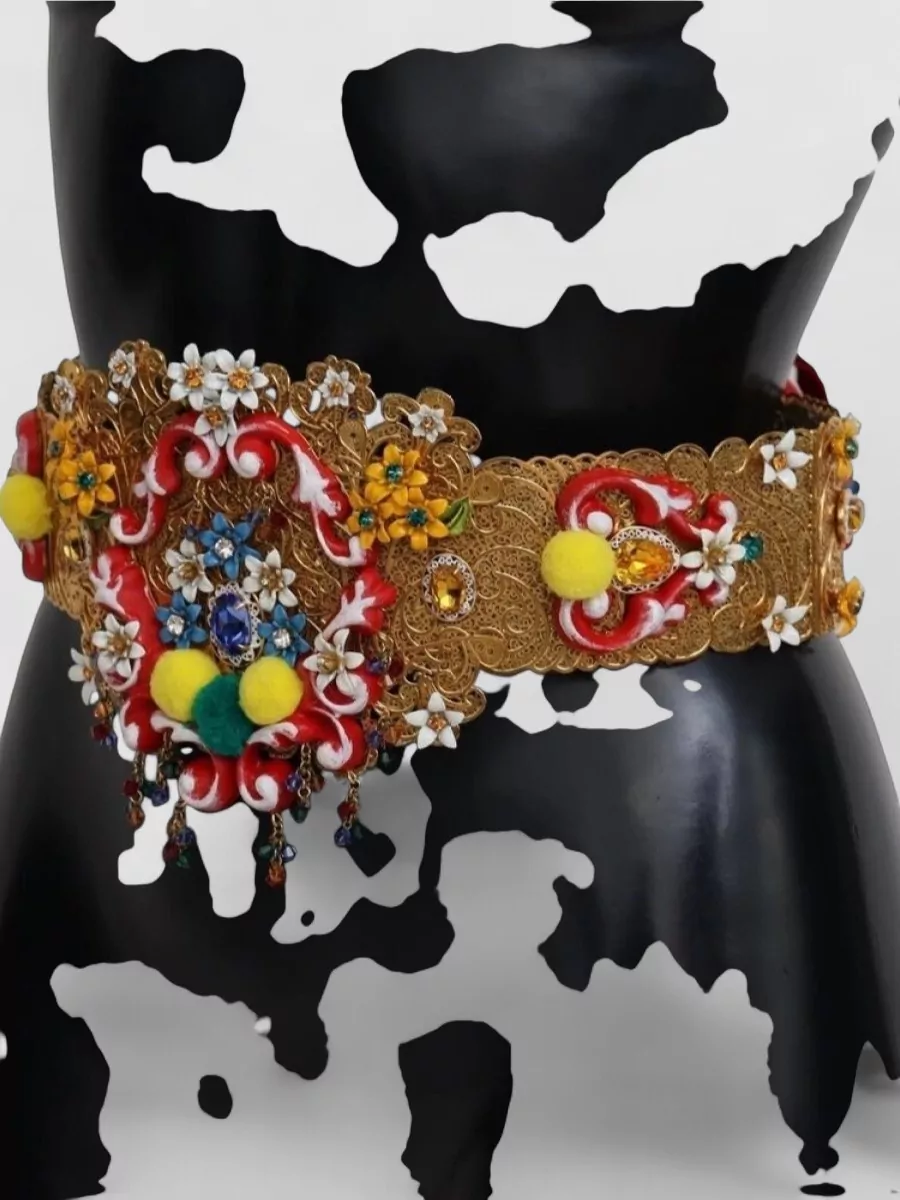 Dolce&Gabbana Crystal Embellished Floral Wide Waist Belt