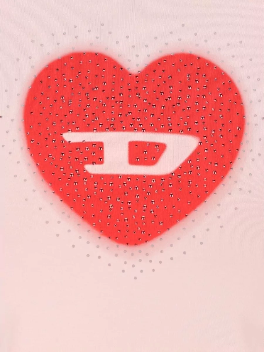 Diesel Heart Cotton T-Shirt Rhinestone Graphic