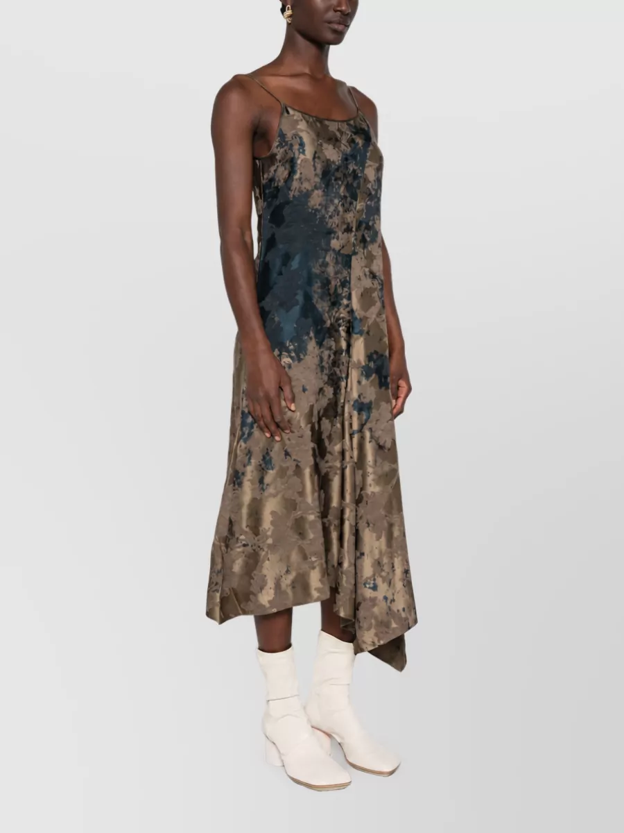 Uma Wang Linen-Blend Jacquard-Knit Scoop-Neck Asymmetric Midi Dress