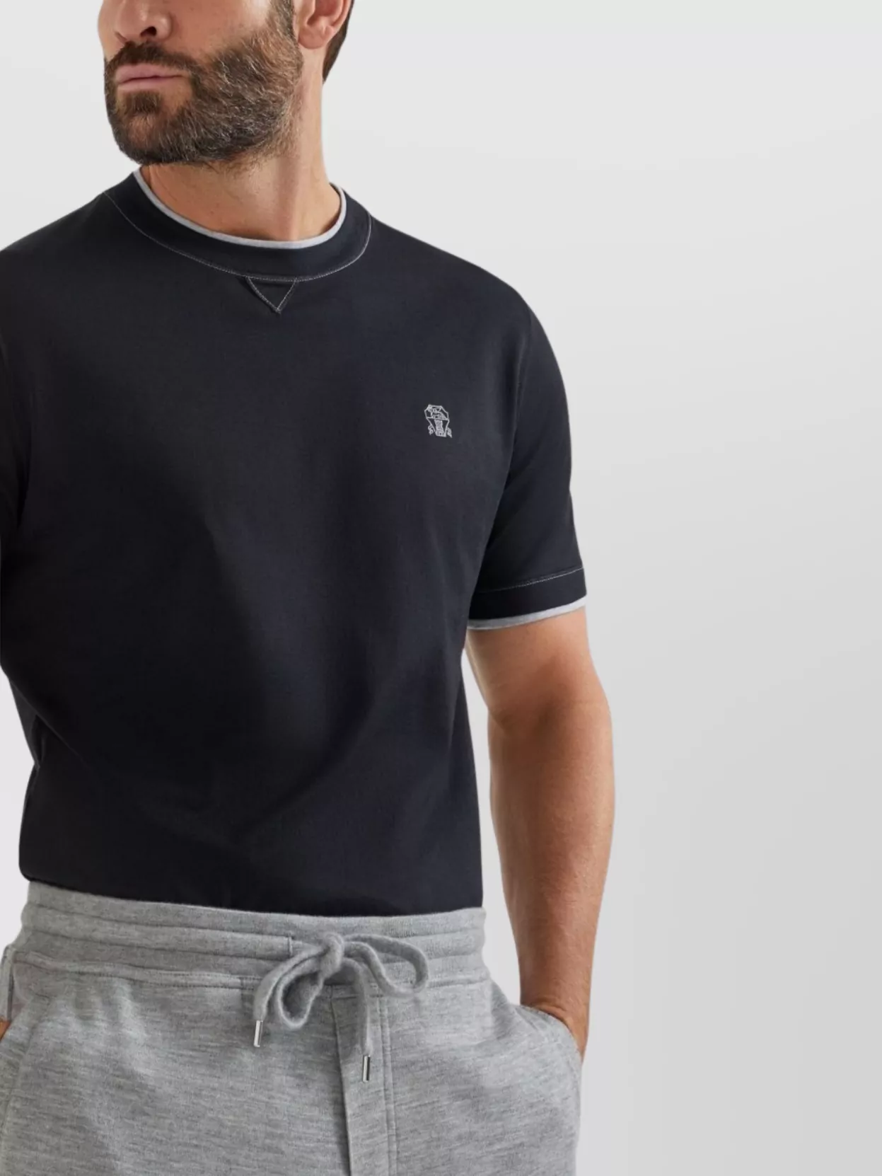 Brunello Cucinelli Logo Crew Neck Cotton T-Shirt With Contrast Trim