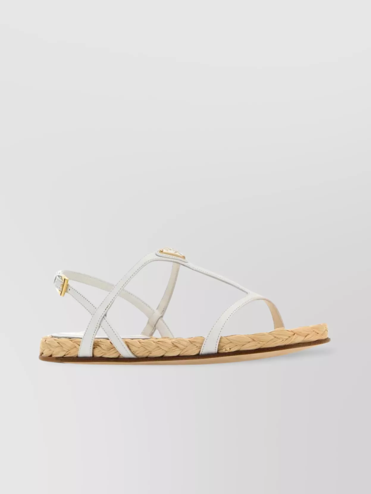 Shop Prada Leather Sandals With Braided Jute Sole