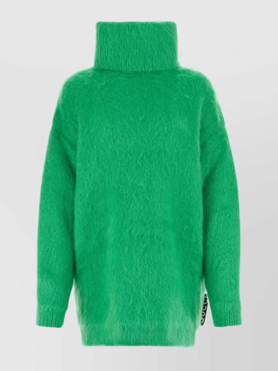 Shop Gucci Turtleneck Mohair Blend Dress In Green