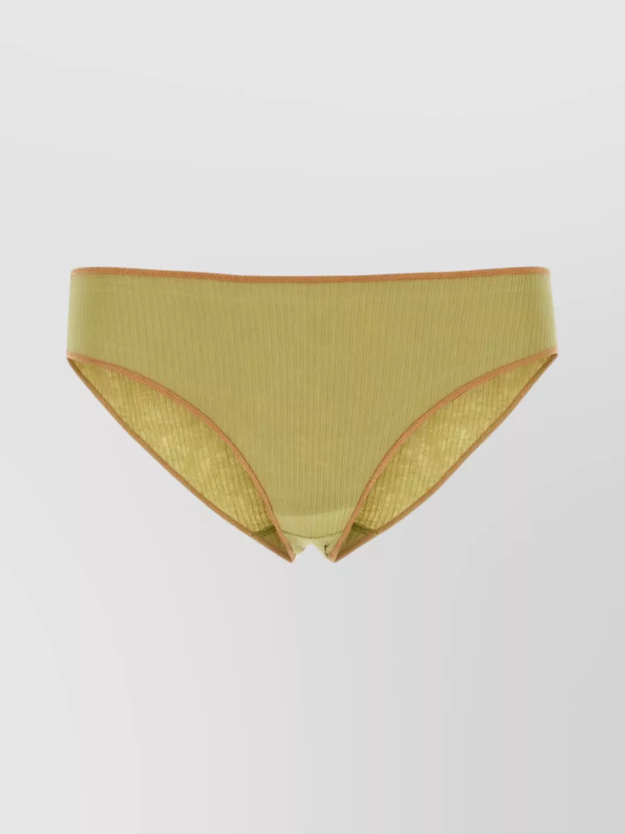 Shop Baserange Ribbed Cotton Brief With Mesh Panels In Brown