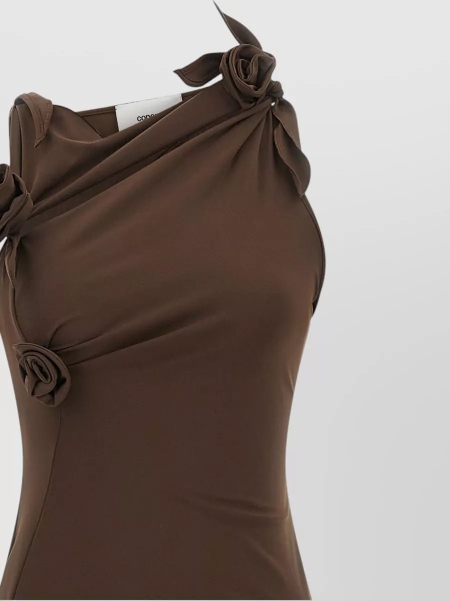 Coperni Asymmetric One-Shoulder Cutout Floral-Embellished Midi Dress
