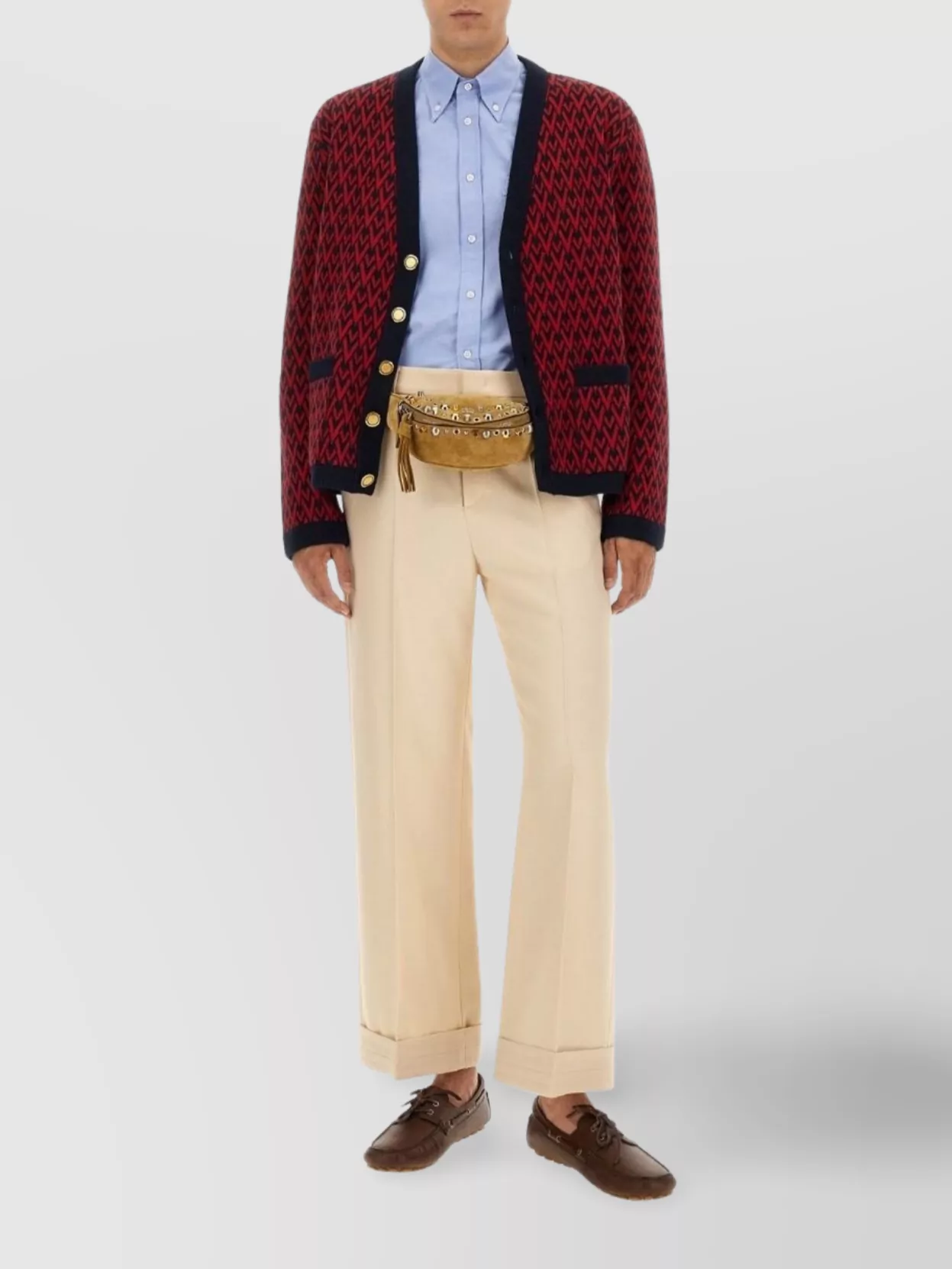 Valentino Garavani Patterned-intarsia Wool Cardigan In Red