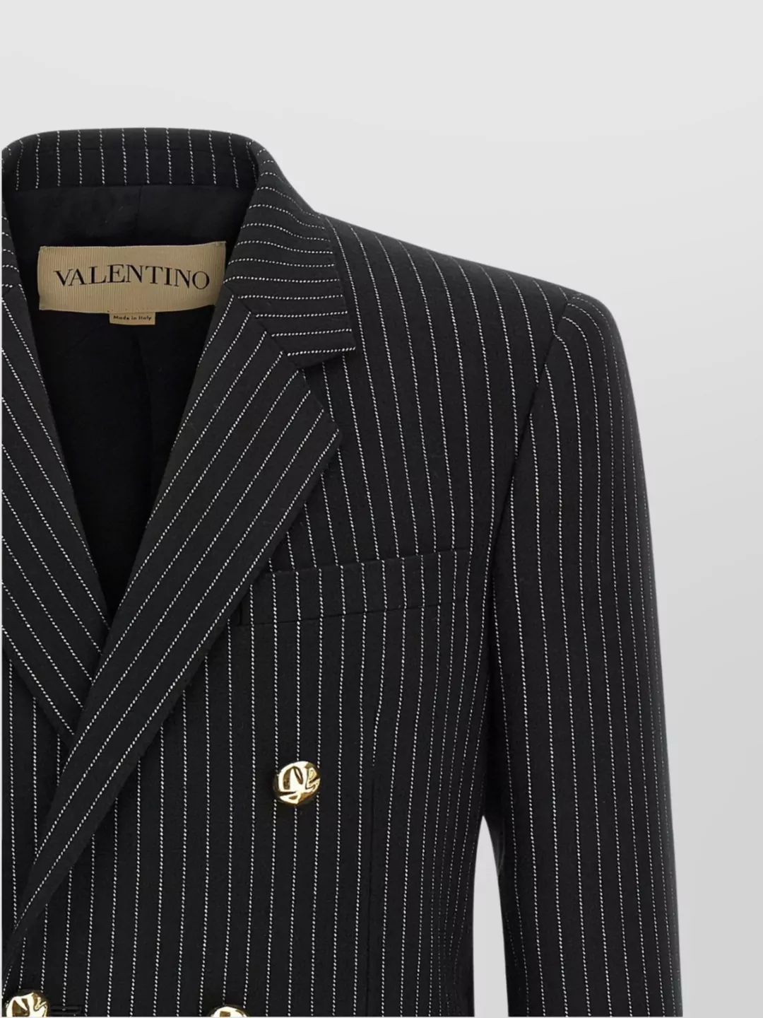Valentino Garavani Double-Breasted Pinstripe Blazer Gold Buttons