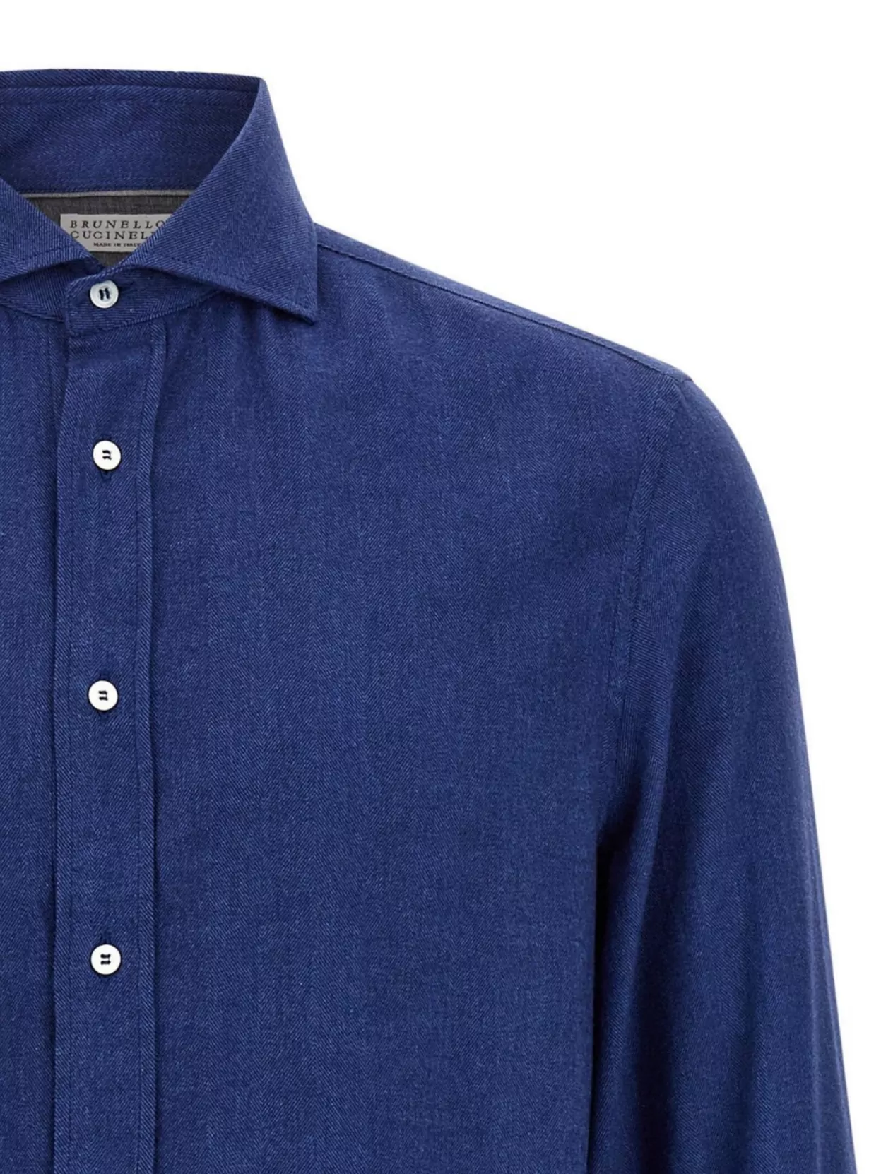 Brunello Cucinelli Tailored Herringbone Shirt Collar Button-down In Blue
