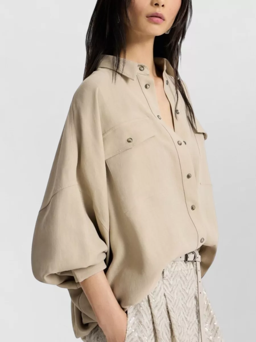 Brunello Cucinelli Linen Blend Long Sleeve Shirt Pockets