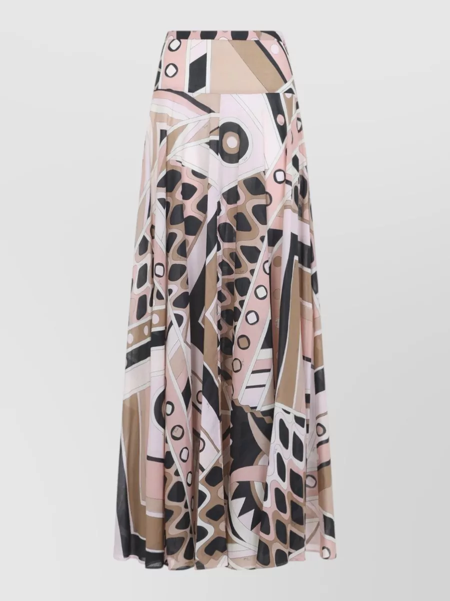 Pucci Cotton High-Rise Pleated Printed Maxi A-Line Skirt