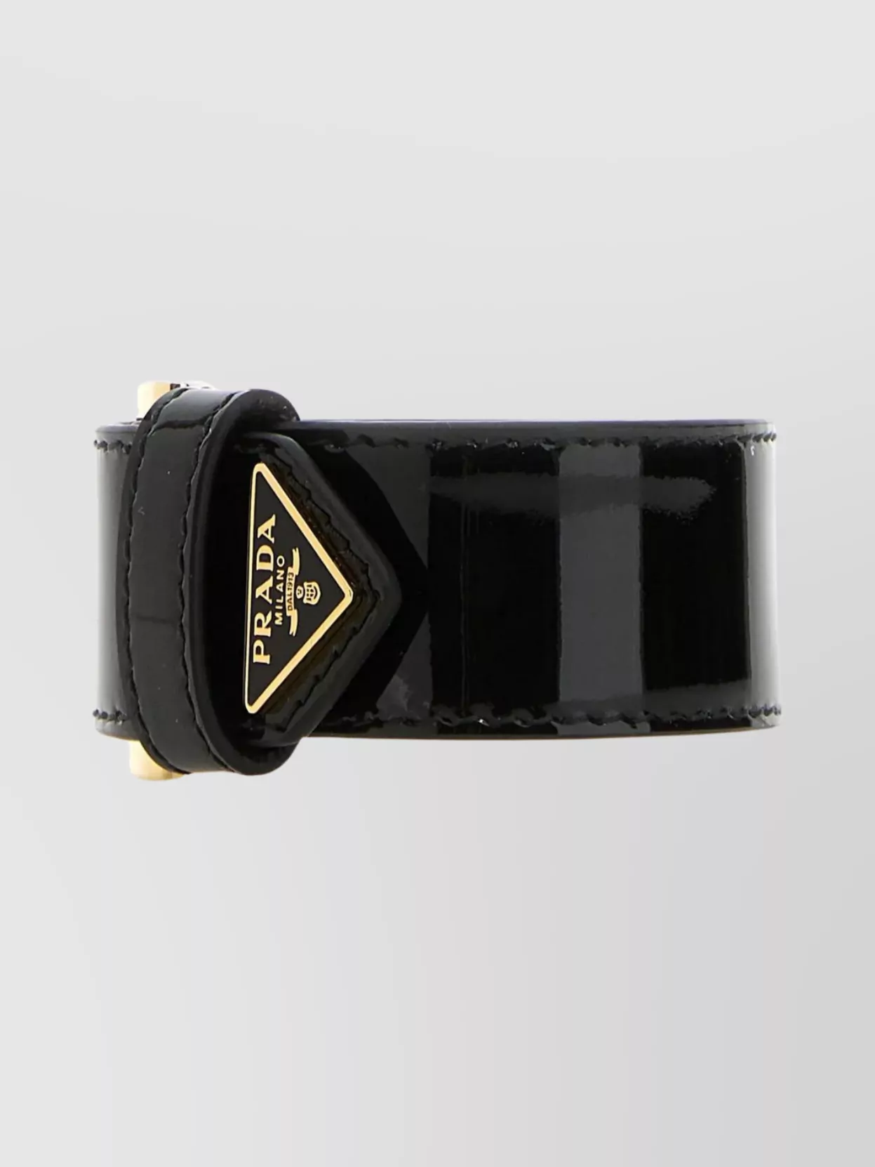 Shop Prada Adjustable Leather Bracelet With Patent Finish And Gold-tone Buckle In Black