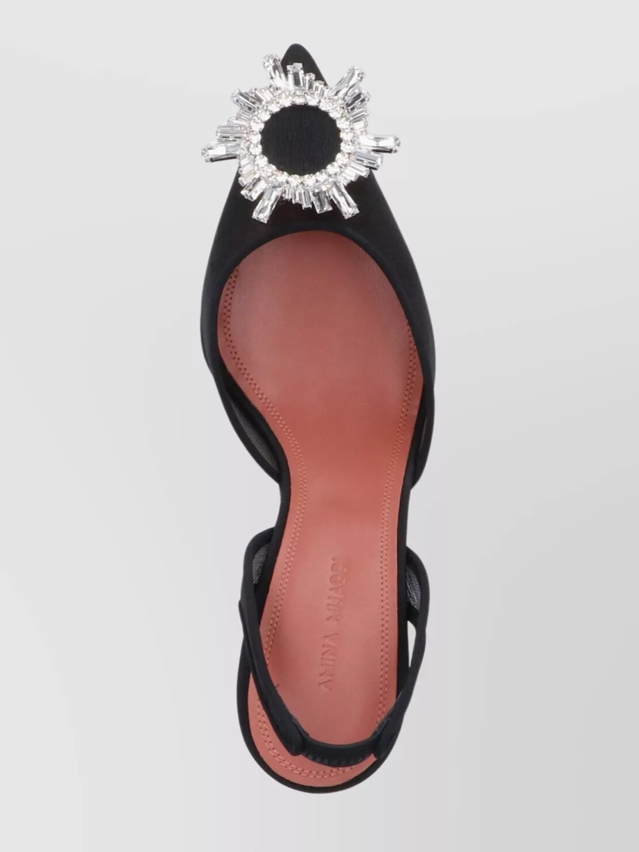 Amina Muaddi Pointed Toe Embellished Heel Sandals In Black
