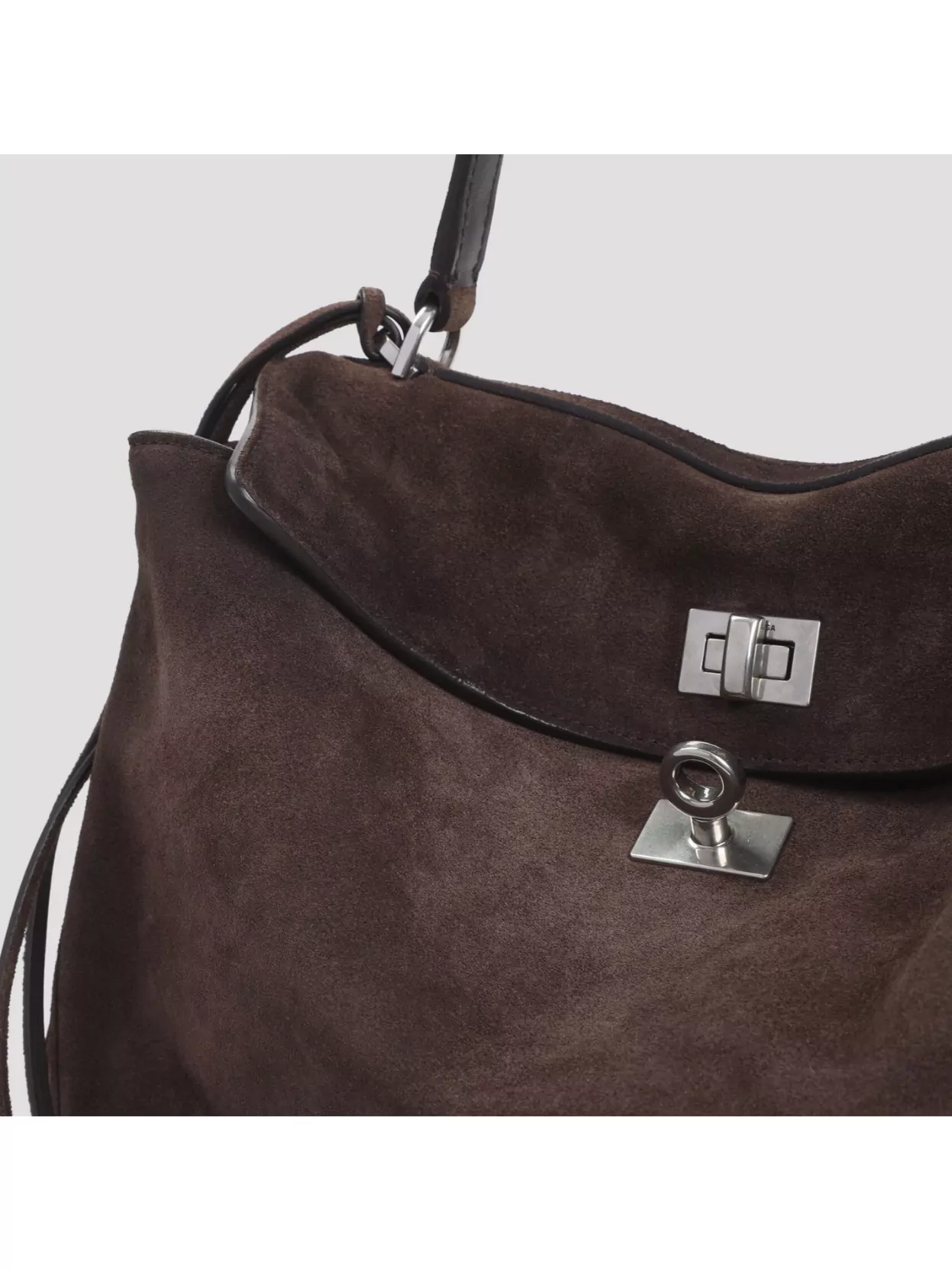 Balenciaga Suede Top Handle Shoulder Bag With Strap