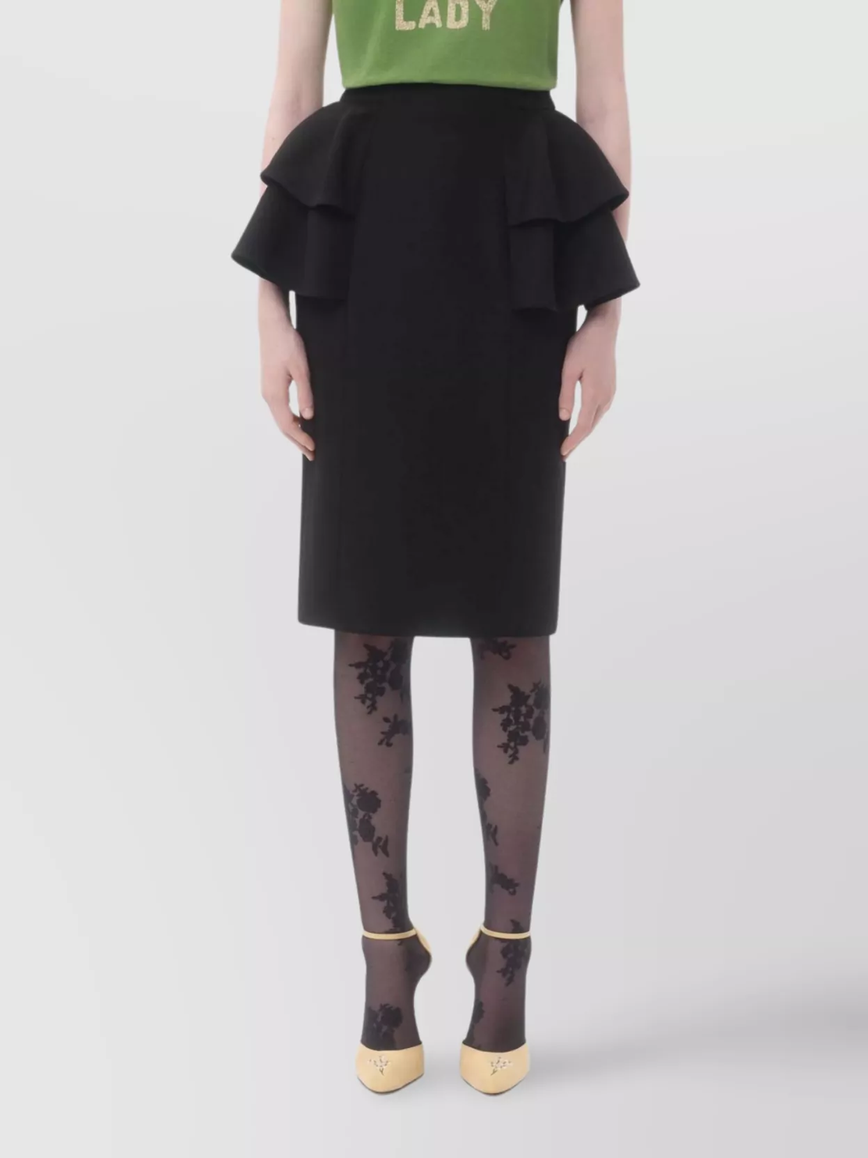 Valentino Garavani Ruffled High-Waisted Knee-Length Fitted Skirt