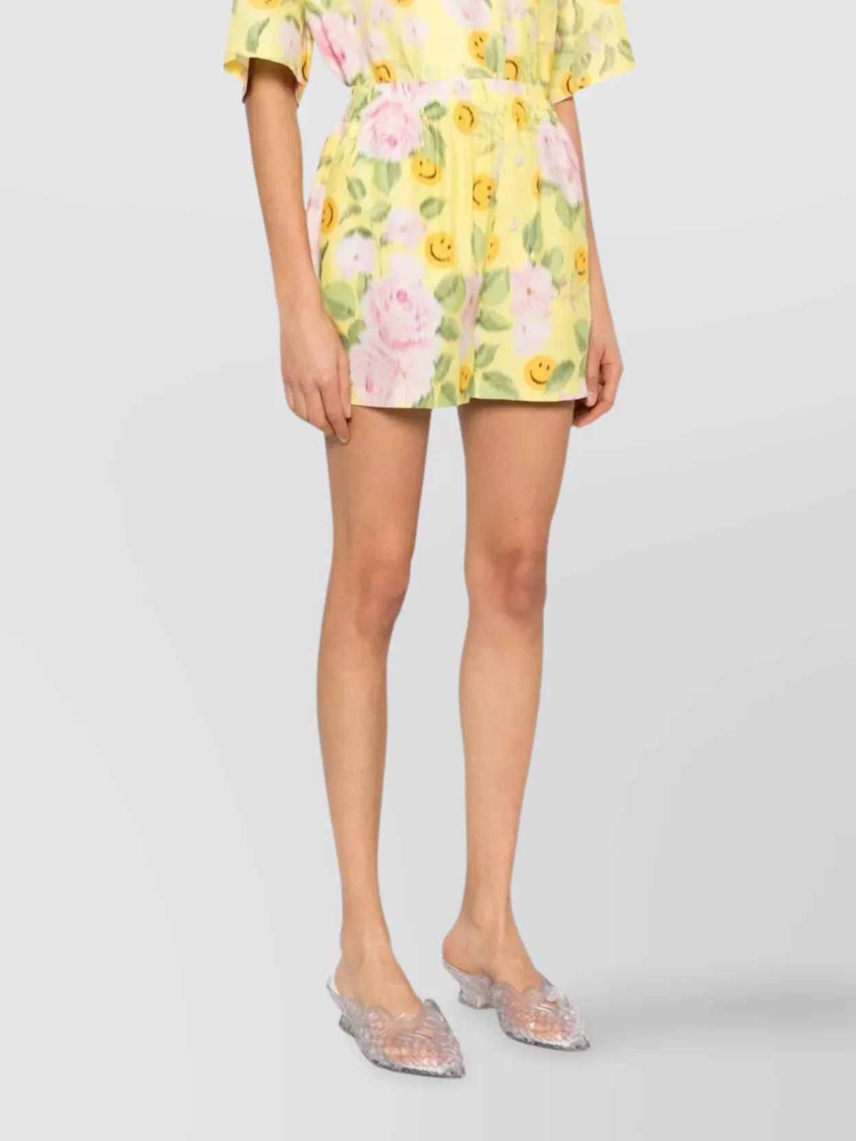 Moschino Smiley Face Floral Print Elastic Waist Shorts