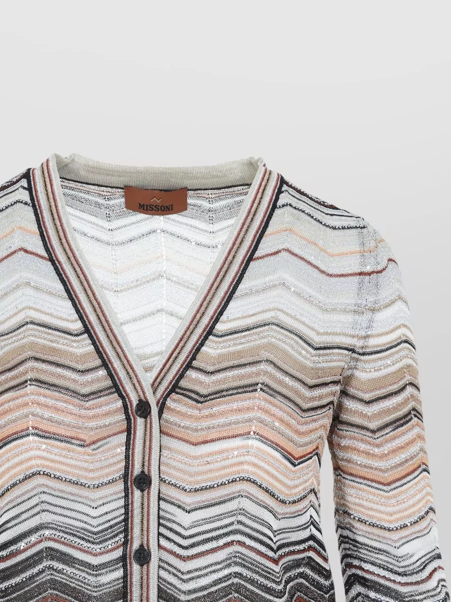 Missoni V Neck Chevron Knit Cardigan Long Sleeves