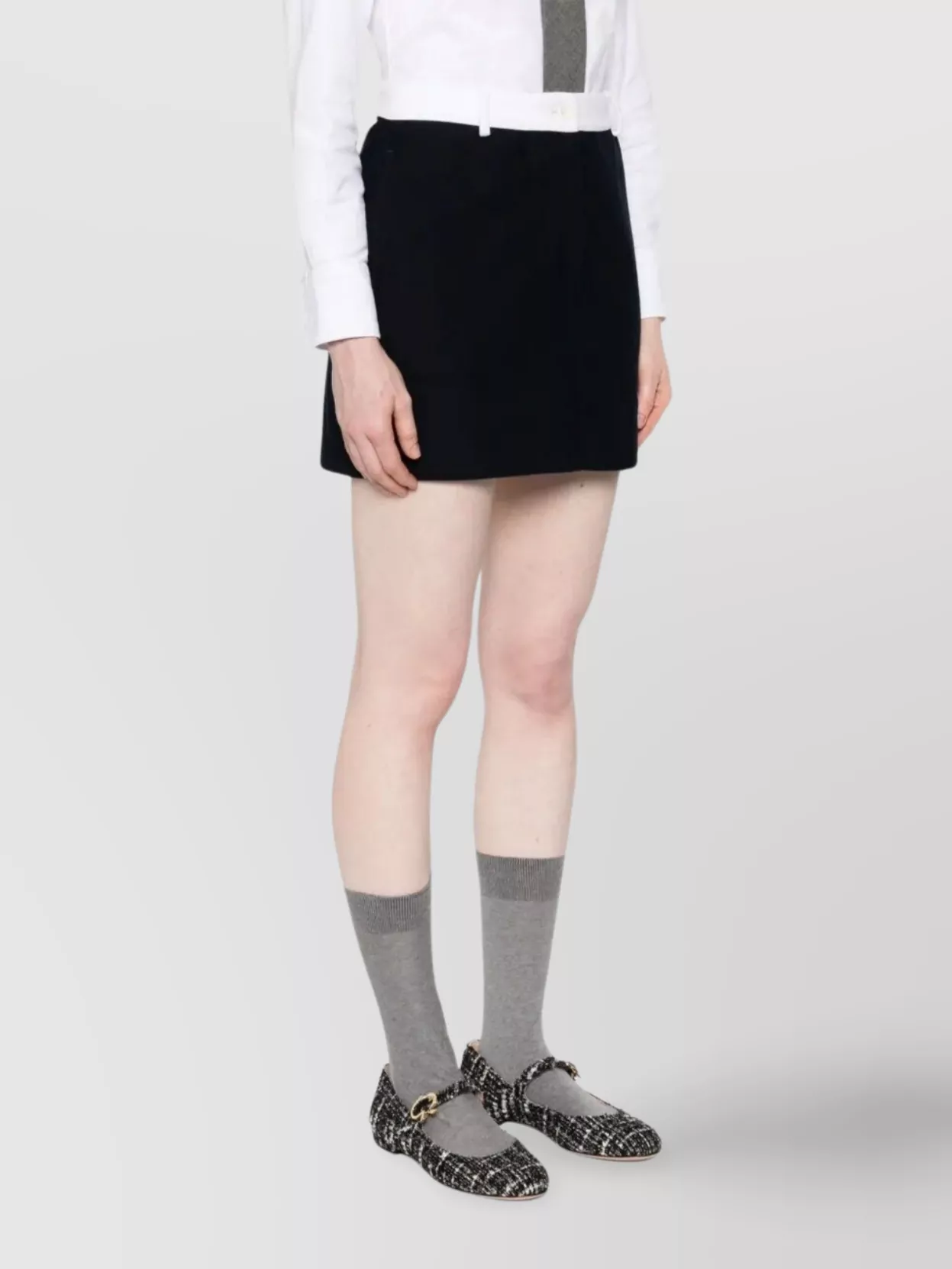 THOM BROWNE MINI SKIRT WITH BELT LOOPS AND CONTRAST WAISTBAND