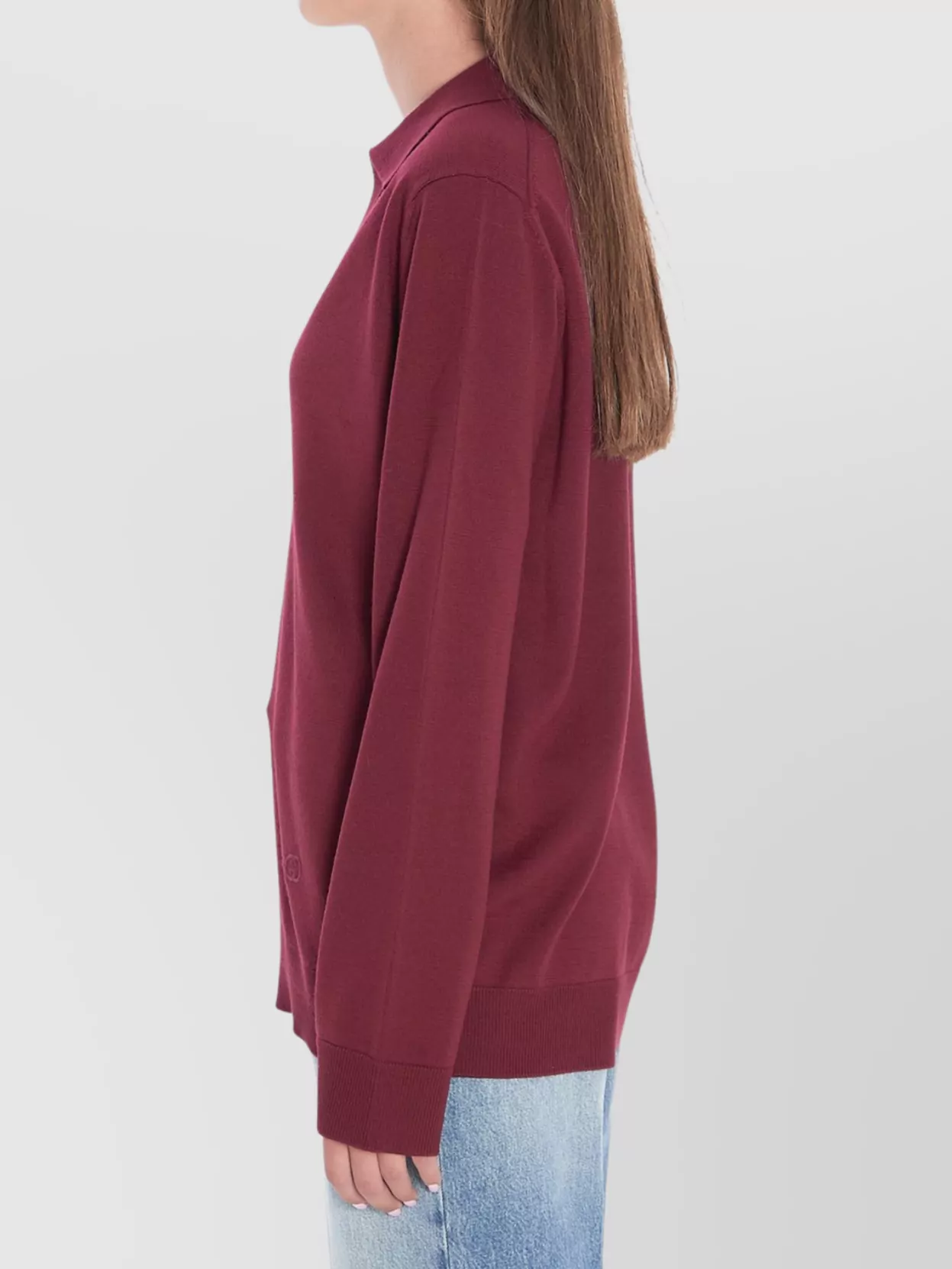 Gucci Wool Polo With Long Sleeves And V-neck In Pink