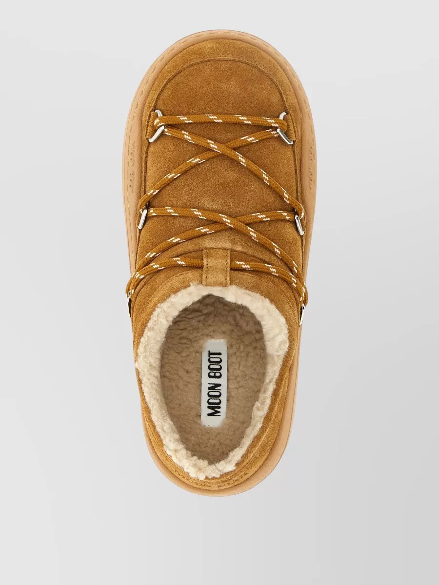 Moon Boot Park Slipper Mules Round Toe Laces In Brown