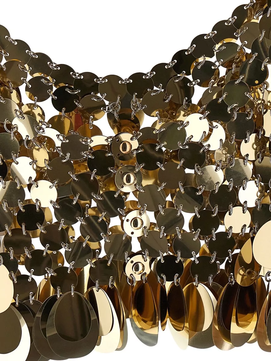 Paco Rabanne Chainmail Metallic Sequin Scoop Neck Top