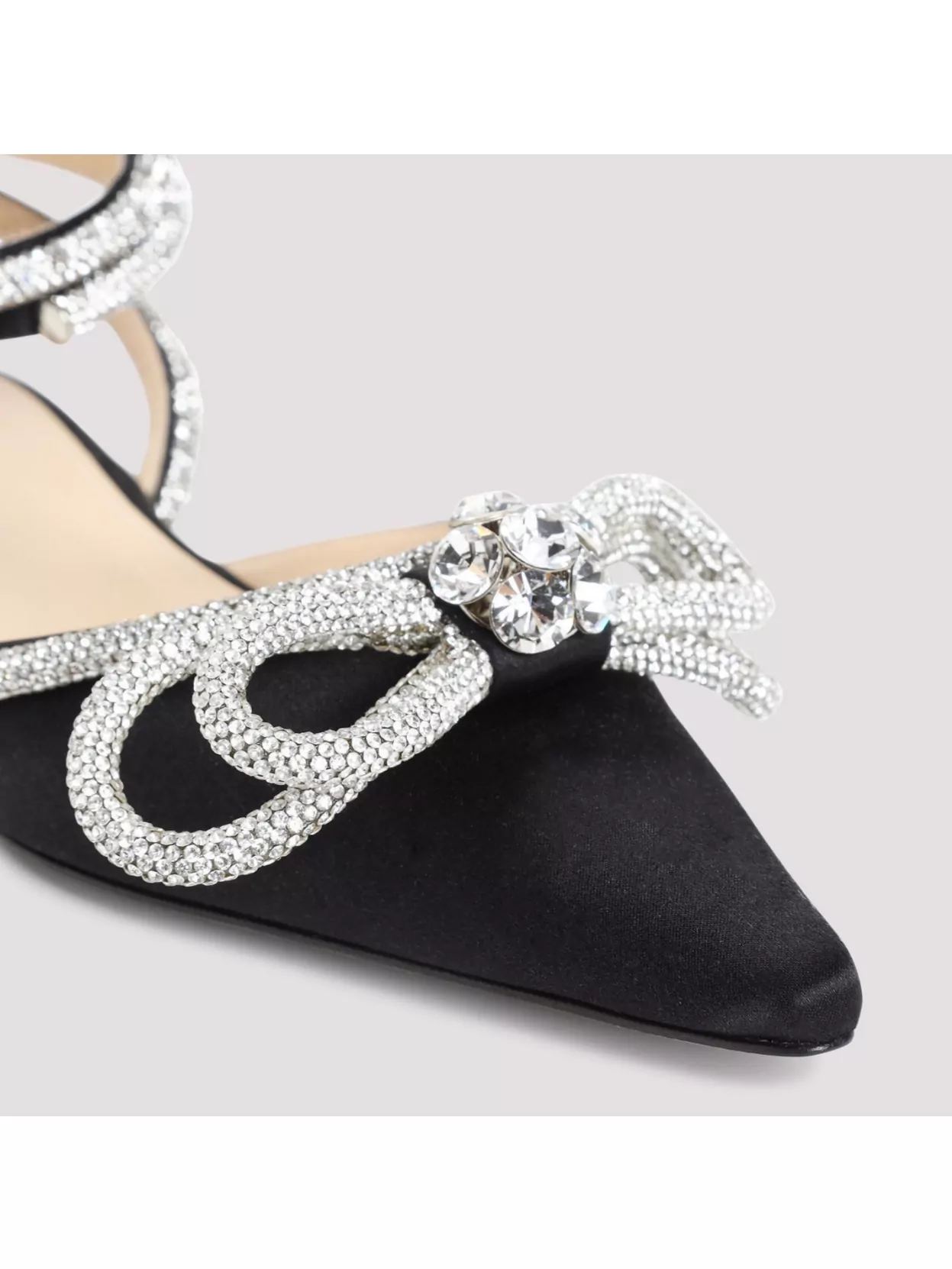 Mach&mach Double Bow Crystal-embellished Satin Point-toe Flats In Black