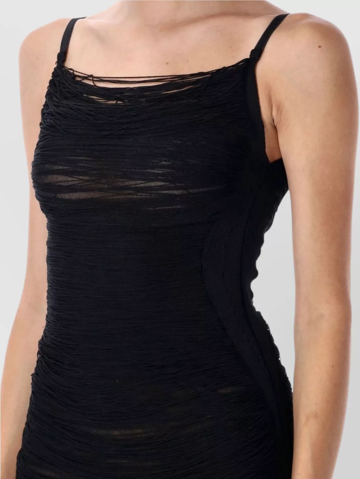 The Attico Fringed Mini Dress Sheer Detailing