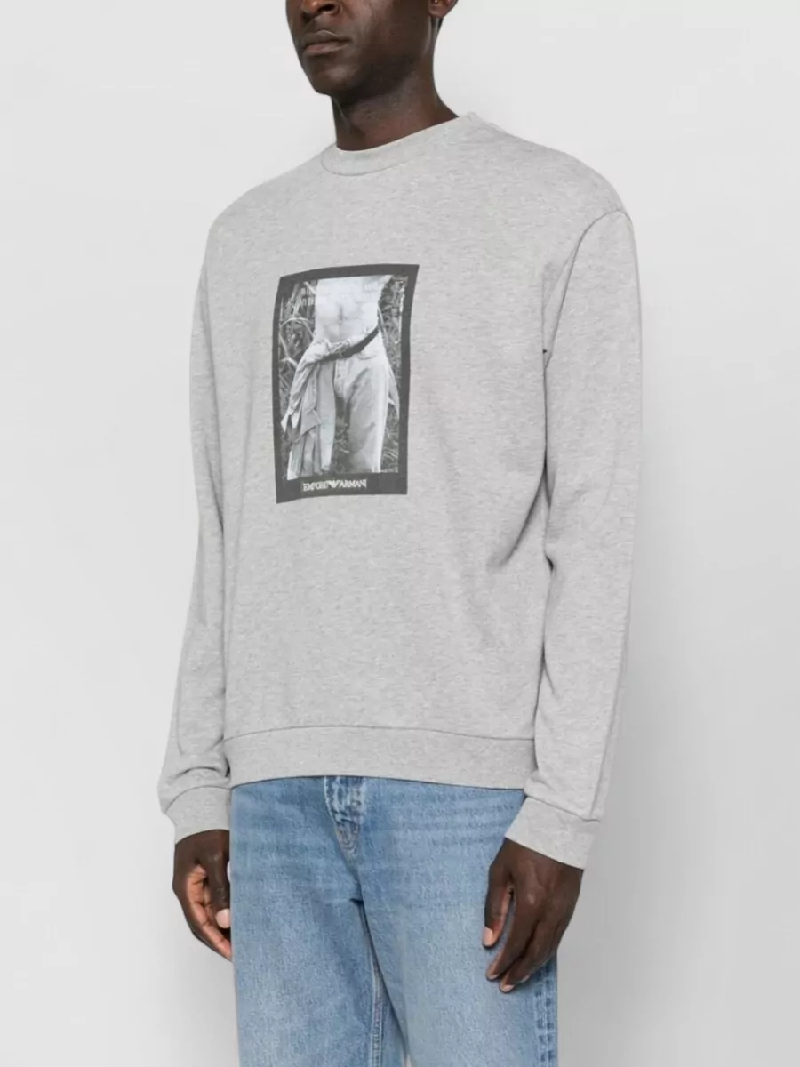 Emporio Armani Cotton Printed Crew Neck Long-Sleeve Sweatshirt