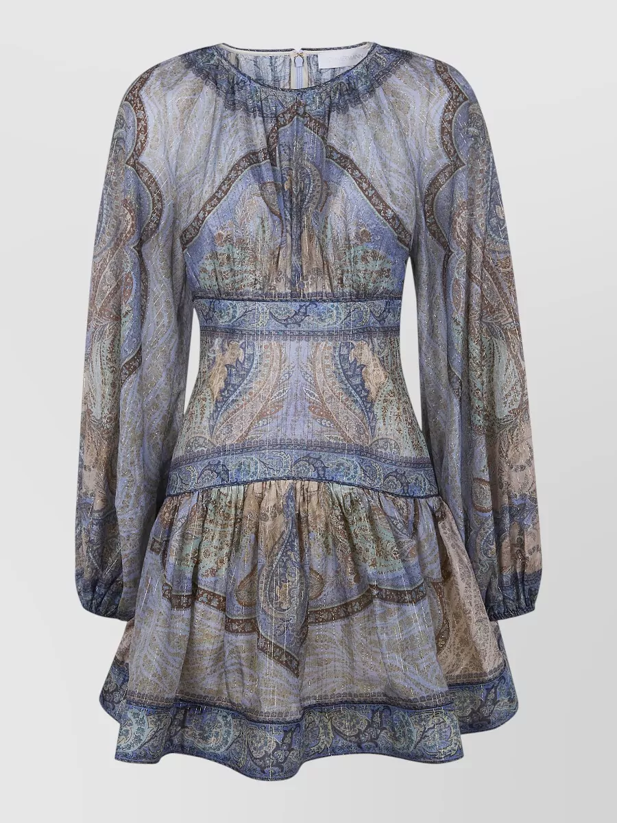 Zimmermann Silk-Blend Printed Long-Sleeve Mini Dress