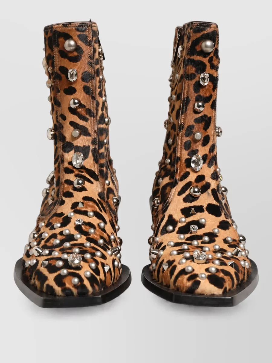 Dolce&Gabbana leopard embellished mid calf leather boots