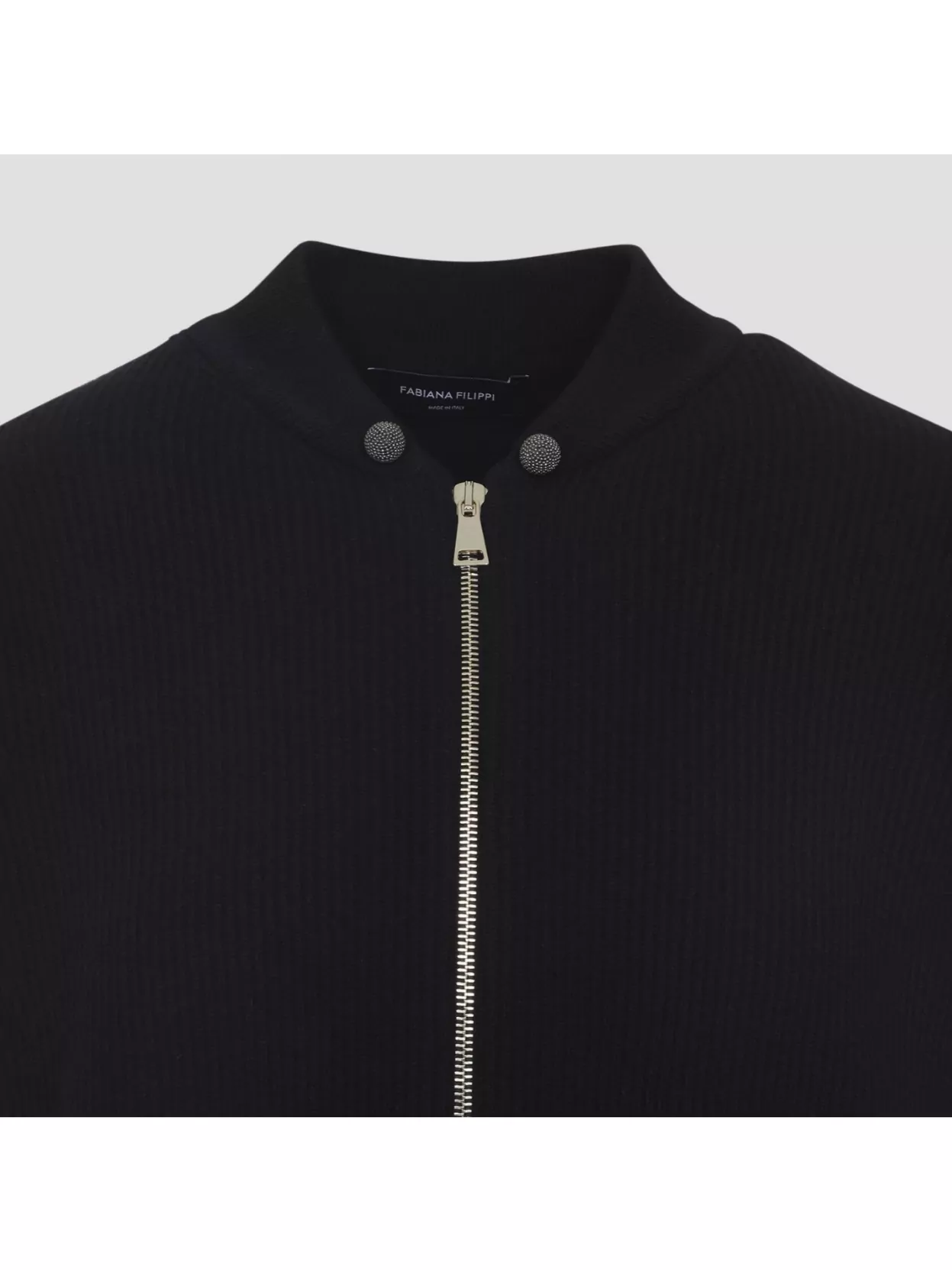 Fabiana Filippi Long Sleeve Bomber Jacket With Ribbed Cuffs In Black