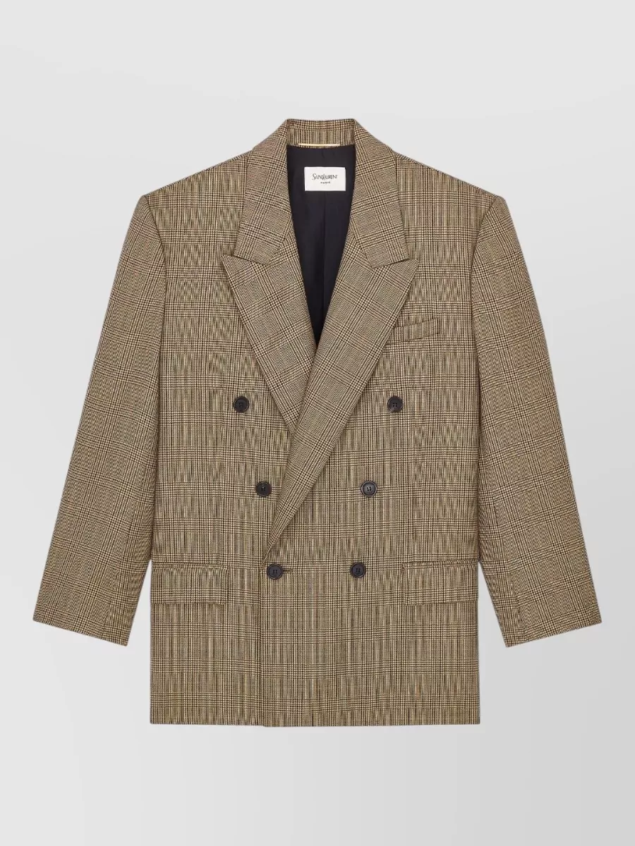Saint Laurent wool prince of wales checked double-breasted blazer