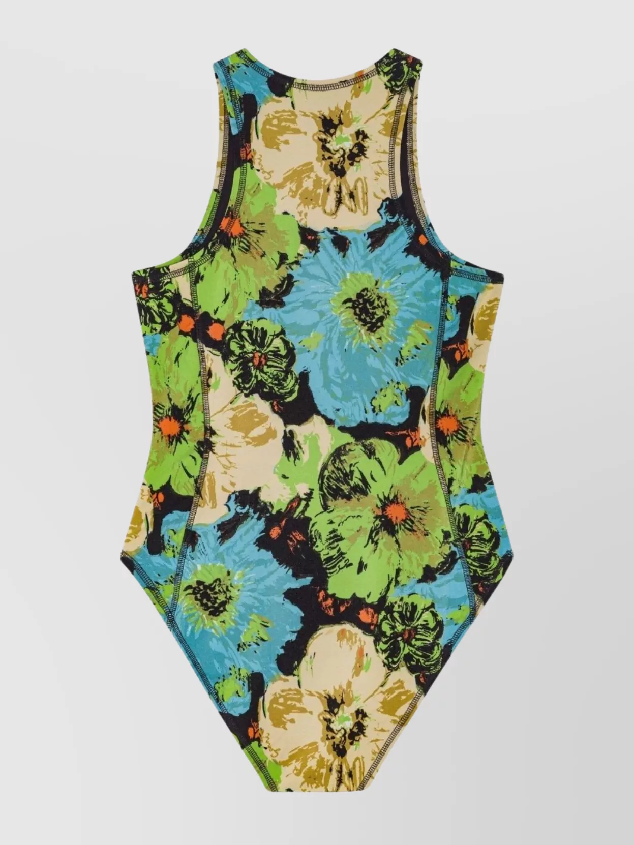 Ganni Floral Racerback Bodysuit In Stretch Fabric