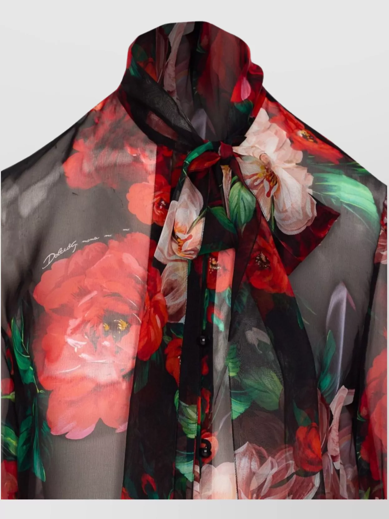 Dolce&Gabbana Floral Bow Tie Neck Sheer Top