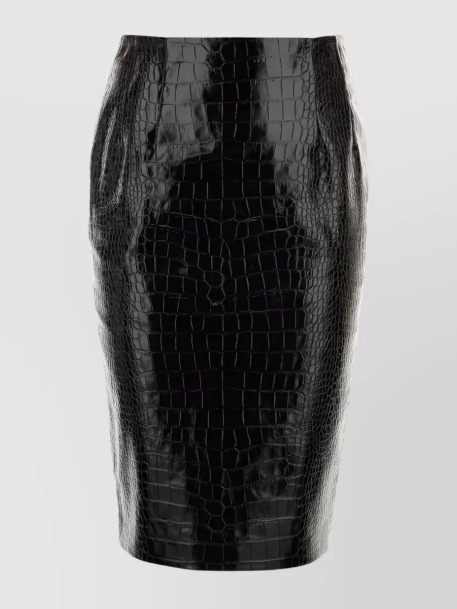 Shop Versace Back Slit Leather Skirt In Black