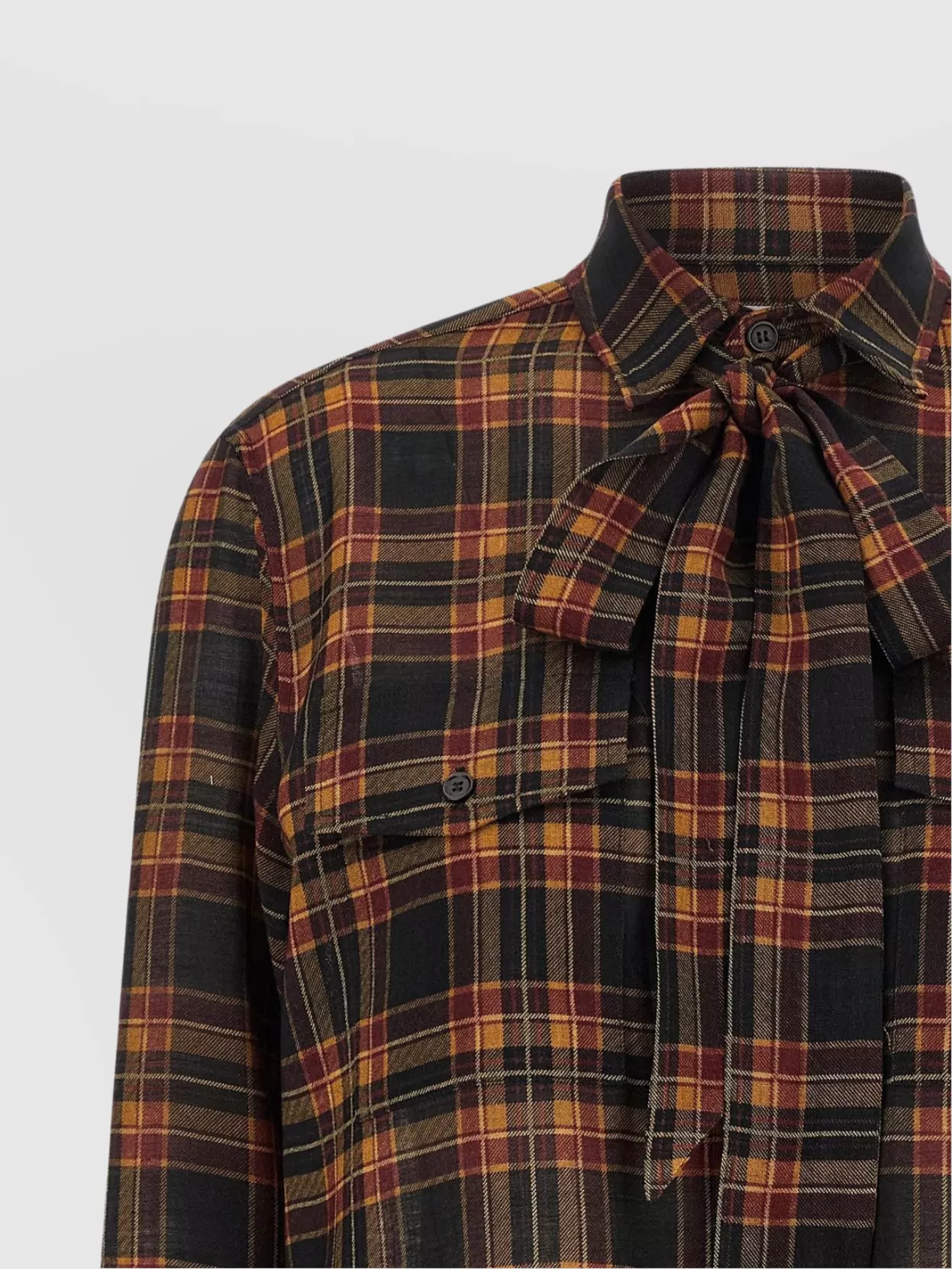 Saint Laurent Plaid Shirt Featuring Bow Detail And Pockets In Multi