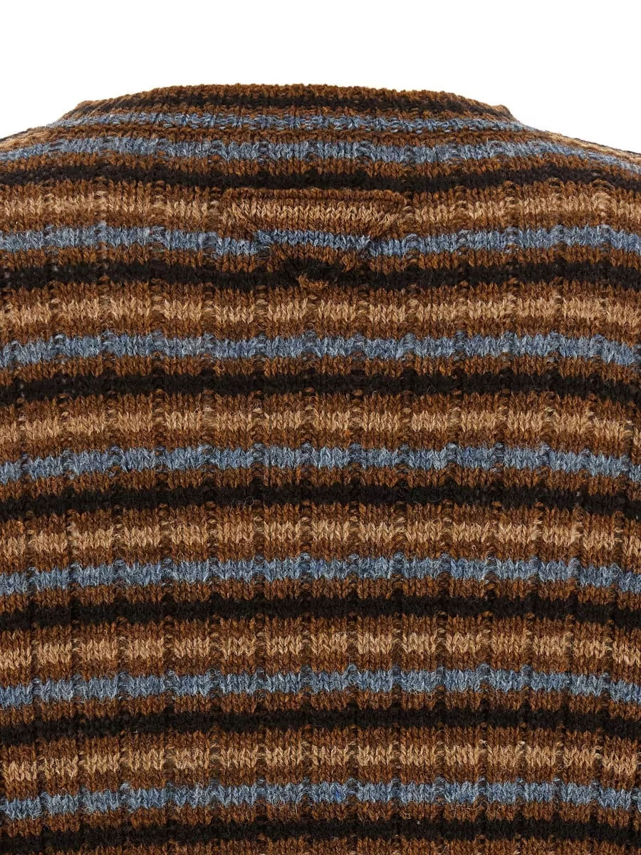 Prada Wool Ribbed Striped Crewneck Sweater