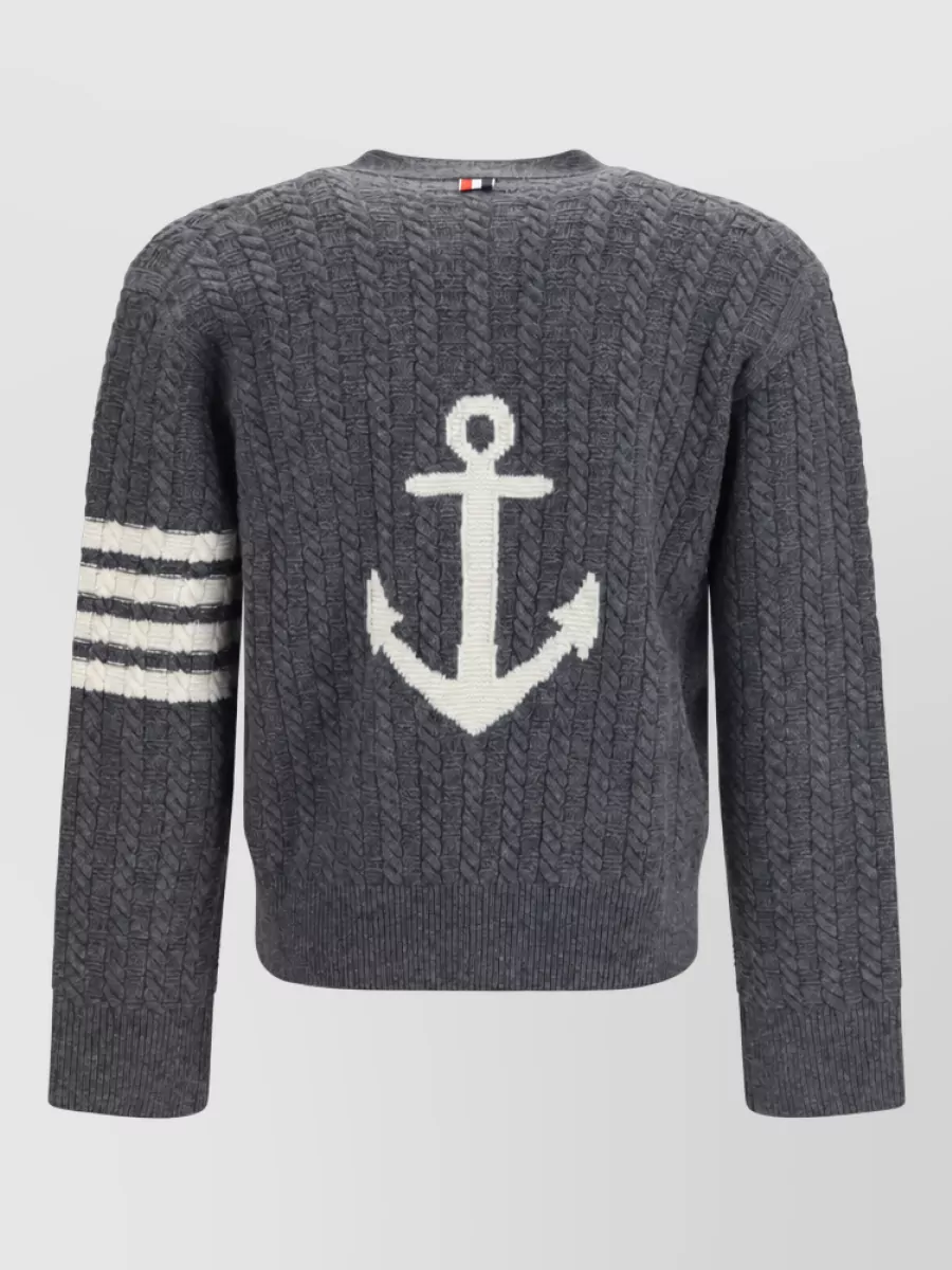 Thom Browne Cable-Knit Wool V-Neck Cardigan