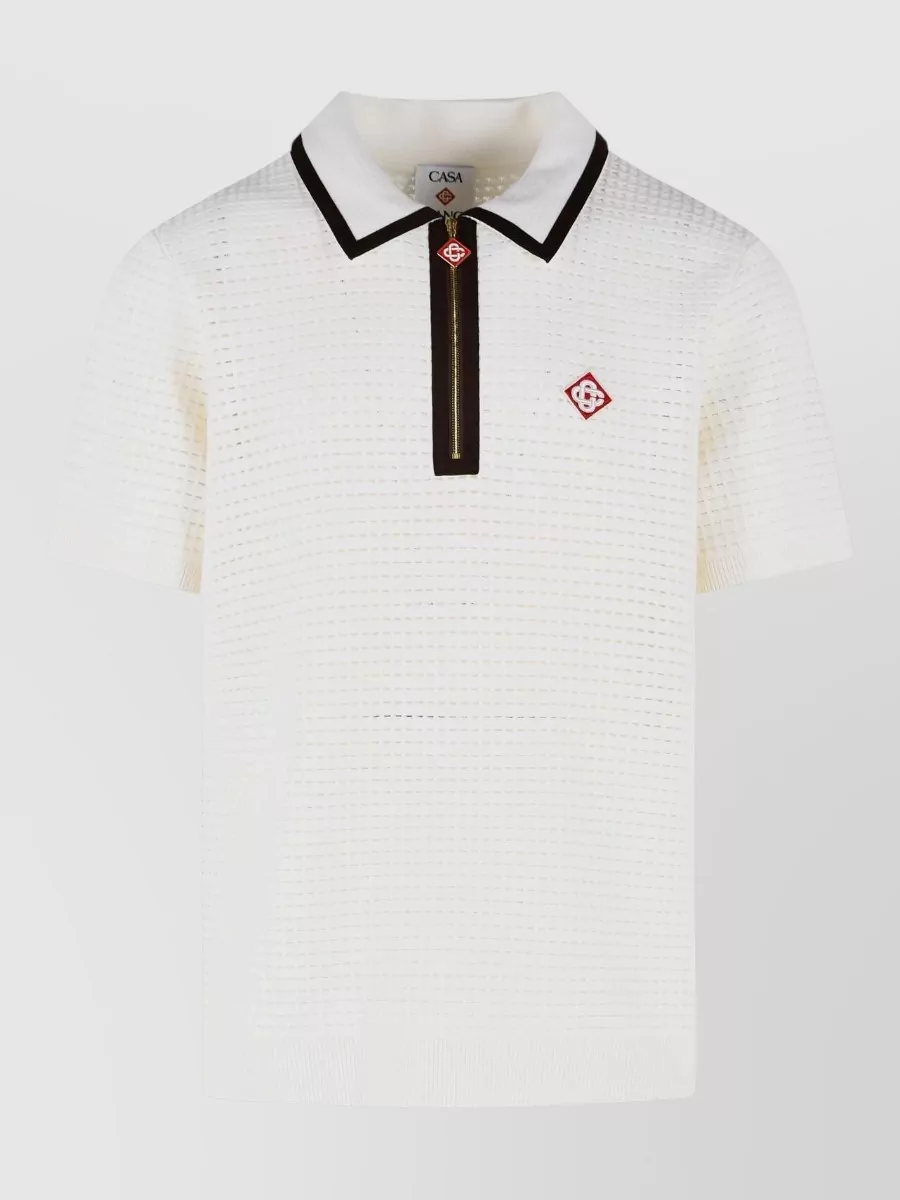 Casablanca wool waffle-knit short-sleeve polo shirt