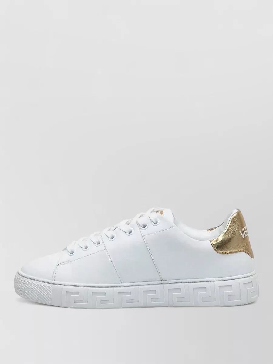 Versace Low Top Sneakers With Rubber Sole And Gold Accents