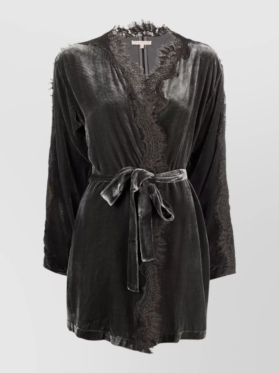 Gold Hawk Silk velvet lace trim belted long duster