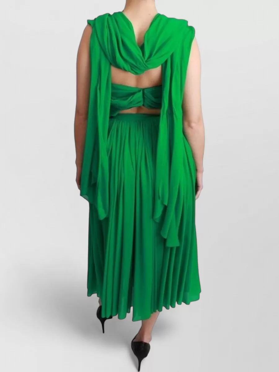 Dolce&Gabbana Silk V-Neck Sleeveless Pleated Midi Dress