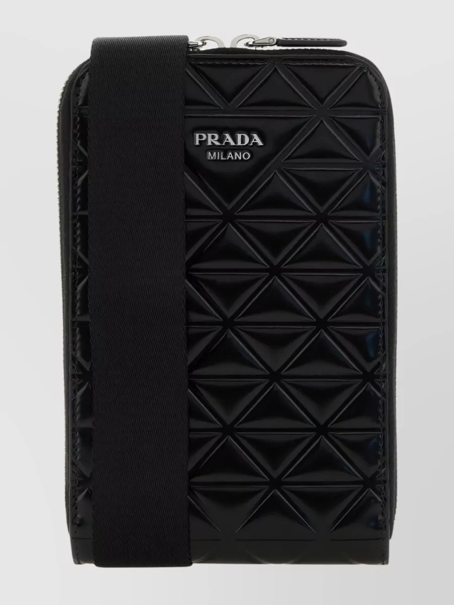 Shop Prada Chic Leather Phone Case In Black