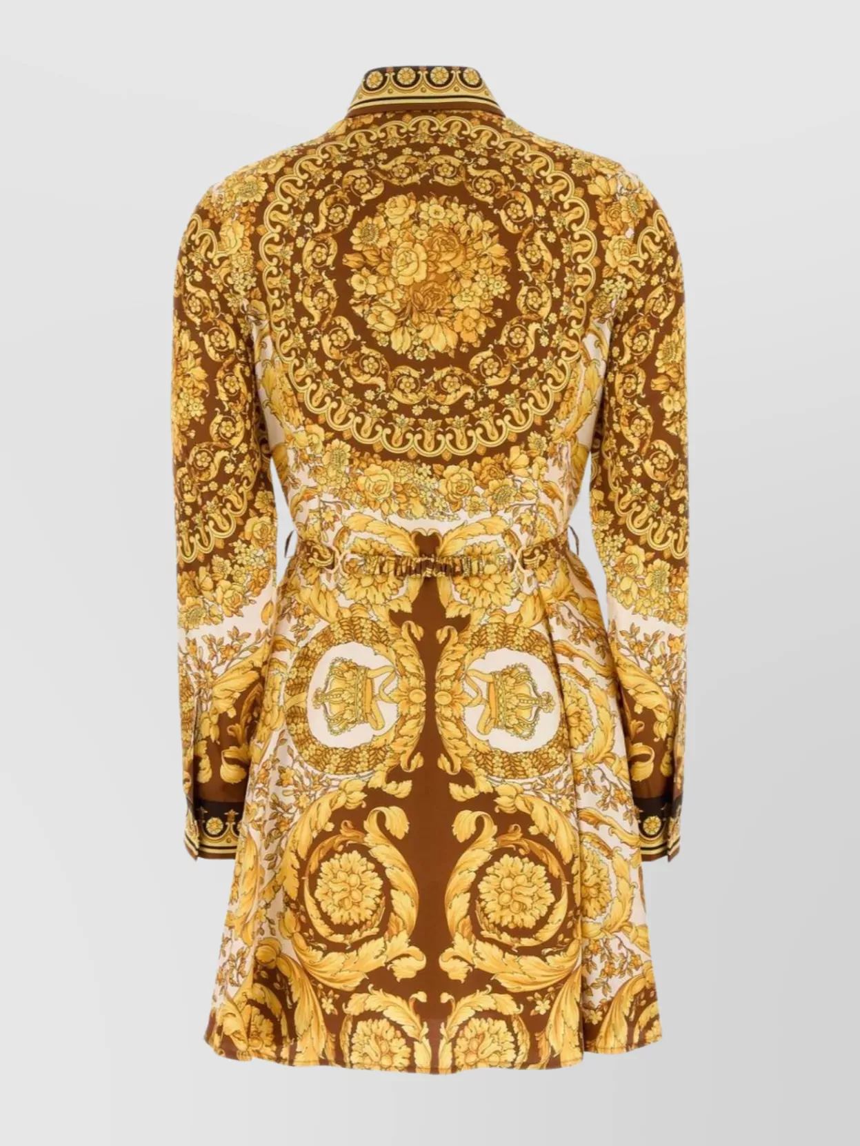 Versace Twill Shirt Dress Ornate Print In Yellow