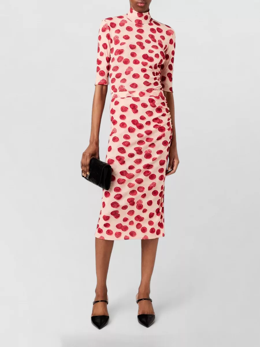 Stella Mccartney Raspberry Print Gathered Mesh Midi Skirt