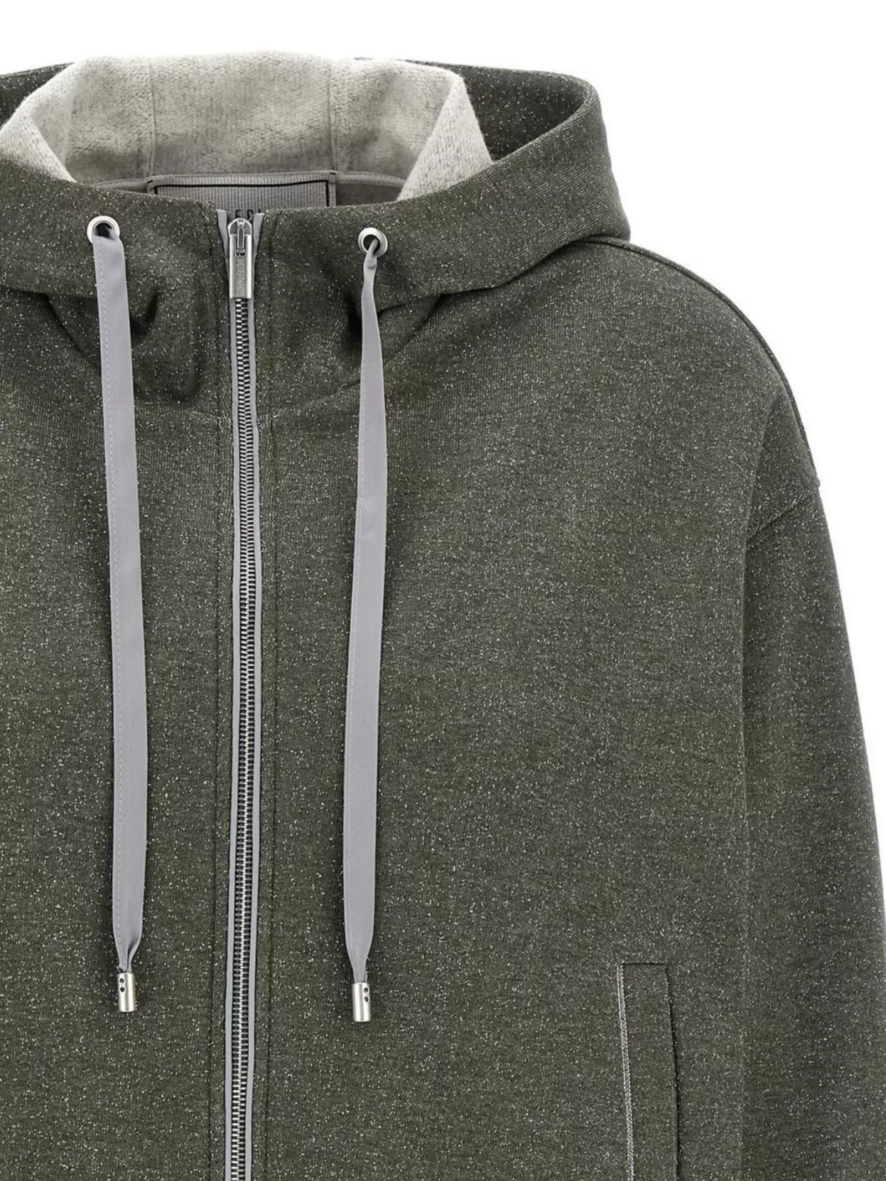 Peserico Sparkle Drawstring Hooded Long Sleeve In Green