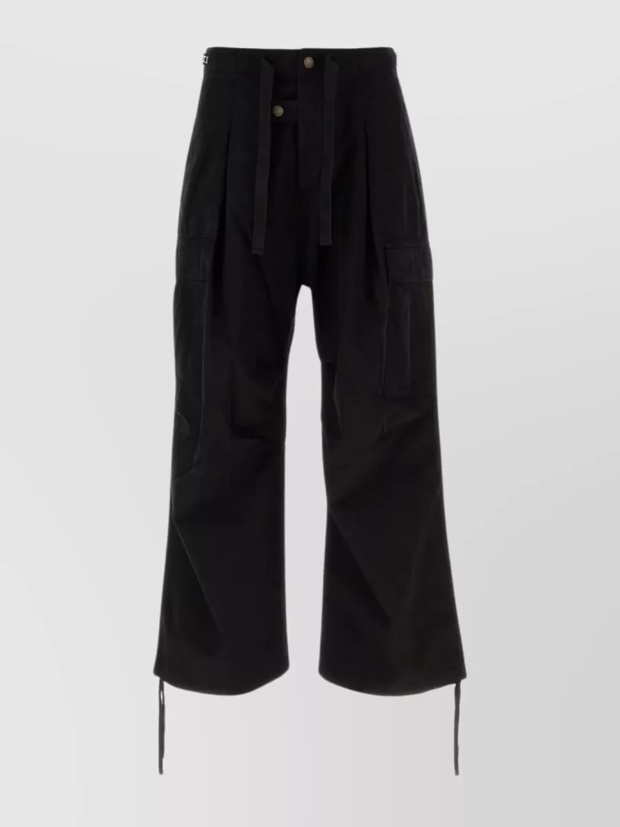 Shop Darkpark Cropped Wide-leg High-waisted Cotton Pant In Black